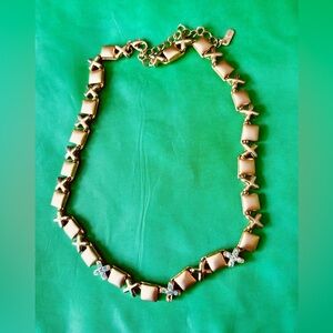 Gold X-Link Statement Necklace with Rhinestone Accents